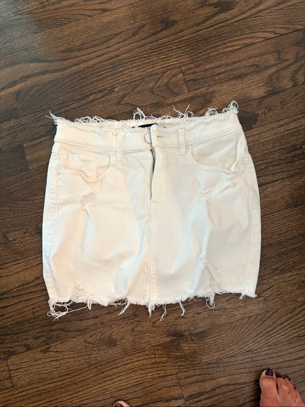 Express White Frayed Denim Mini Skirt